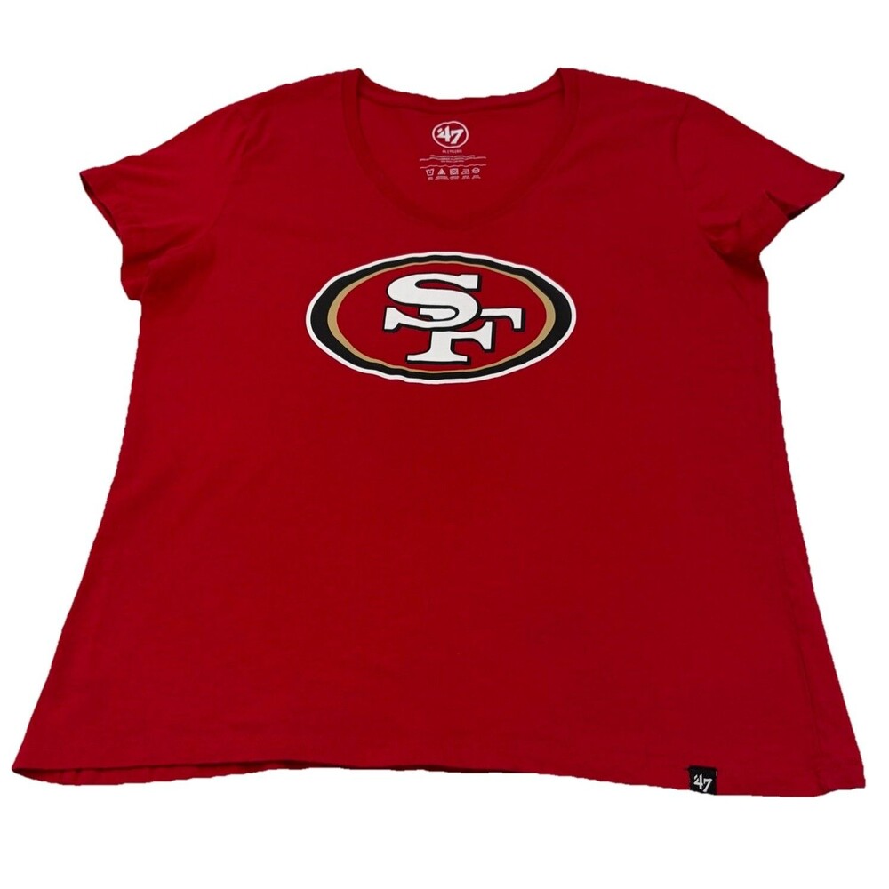 San Francisco 49ers Women’s XL Red V-Neck T-Shirt ’47 Brand NFL Logo Tee